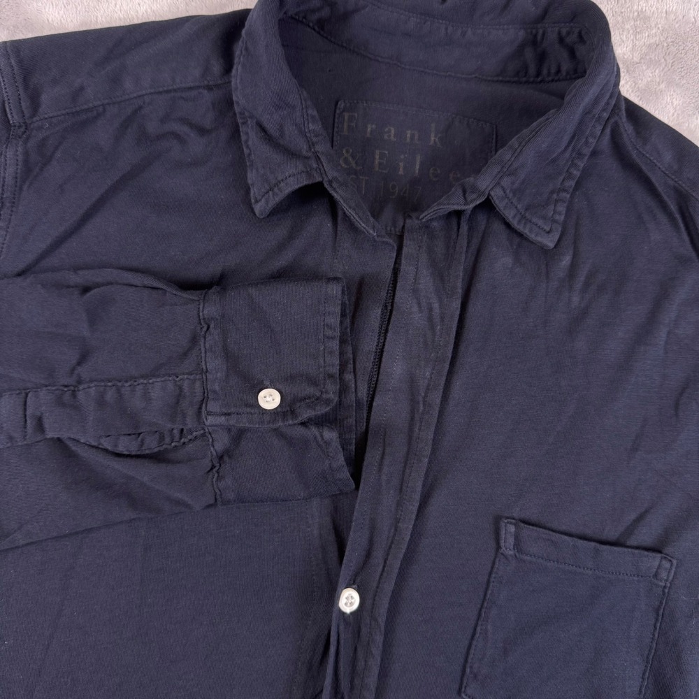 Frank & Eileen Navy Blue Knit Long Sleeve Button Down Shirt Women Small